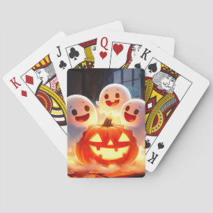 Spooky Ghost Pumpkin Party Glow Playing Cards