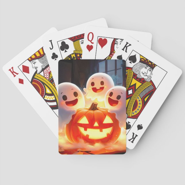 Spooky Ghost Pumpkin Party Glow Playing Cards (Back)