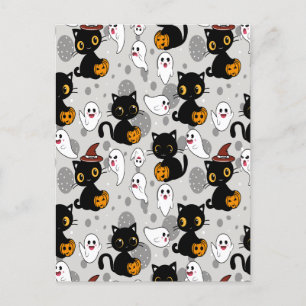 Spooky Ghost Pumpkin Paws Announcement Postcard