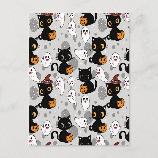 Spooky Ghost Pumpkin Paws Announcement Postcard (Front)
