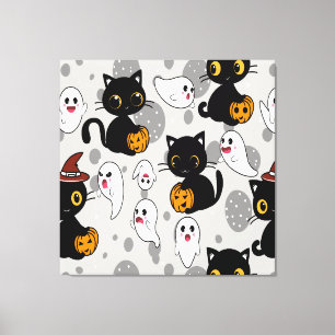 Spooky Ghost Pumpkin Paws Canvas Print