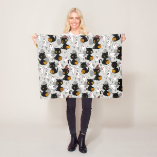 Spooky Ghost Pumpkin Paws Fleece Blanket