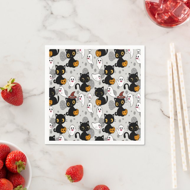 Spooky Ghost Pumpkin Paws Napkin (Insitu)
