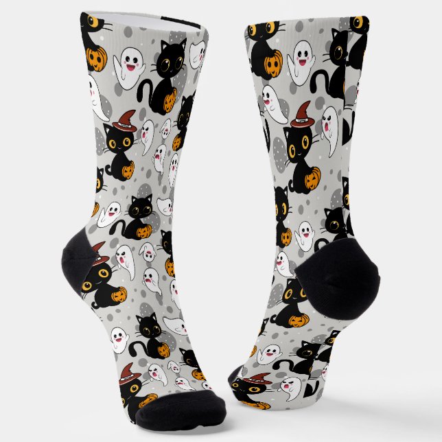 Spooky Ghost Pumpkin Paws Socks (Angled)