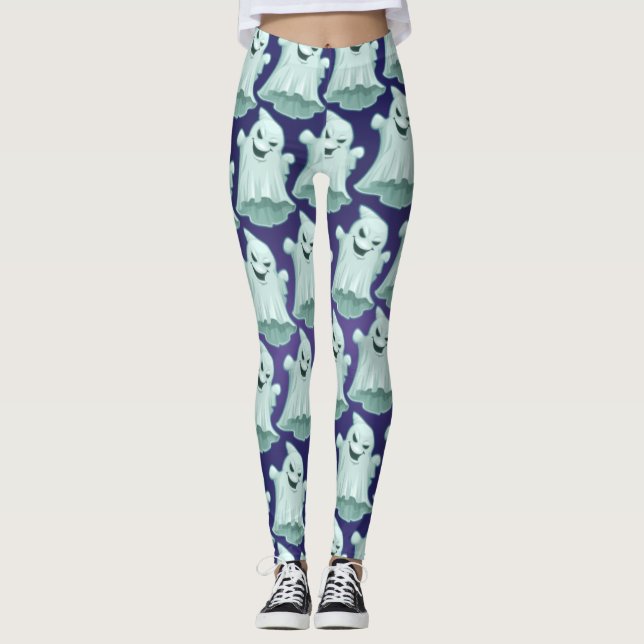 Spooky Ghost Purple Halloween Pants for Women (Front)