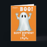 Spooky ghost retro halloween Birthday Card<br><div class="desc">Spooky ghost retro halloween birthday card.

Cute retro BOO! ghost.

Customizable inside.

Please check out our range of fun,  colourful,  exciting cards in a variety of themes !</div>