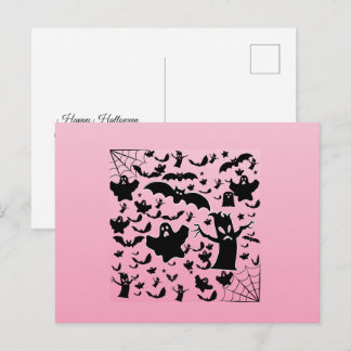 Spooky Ghost Silhouette Halloween Scene Holiday Postcard