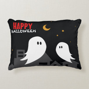 Spooky ghost town halloween cartoon accent pillow