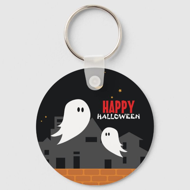 Spooky ghost town halloween cartoon keychain (Front)