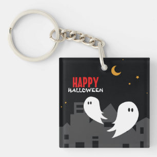 Spooky ghost town halloween cartoon keychain