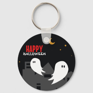 Spooky ghost town halloween cartoon keychain