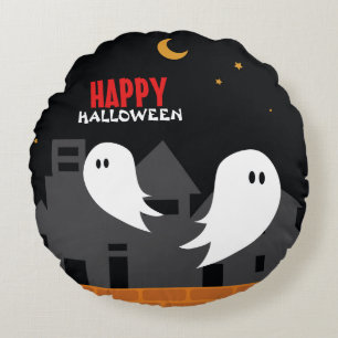Spooky ghost town halloween cartoon round pillow