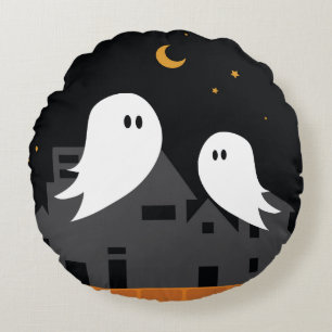 Spooky ghost town halloween cartoon round pillow