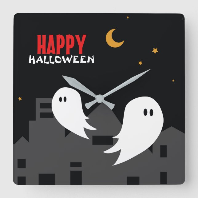 Spooky ghost town halloween cartoon  square wall clock (Front)