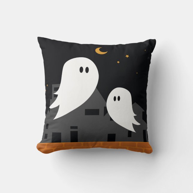 Spooky ghost town halloween cartoon throw pillow (Front)