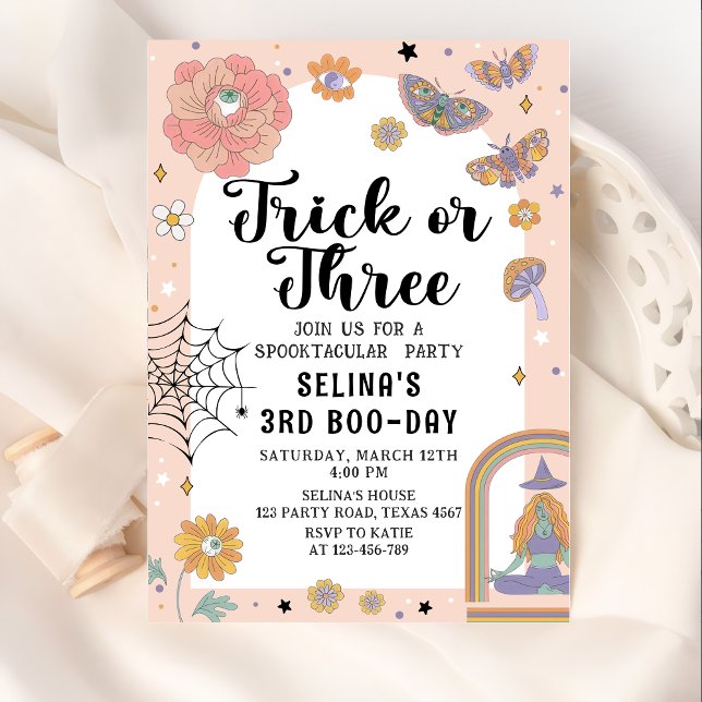 Spooky Ghost Trick or Three Halloween 3rd Birthday Invitation (Creator Uploaded)