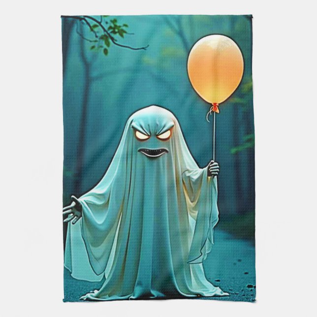 Spooky Ghost with Eerie Balloon Kitchen Towel (Vertical)