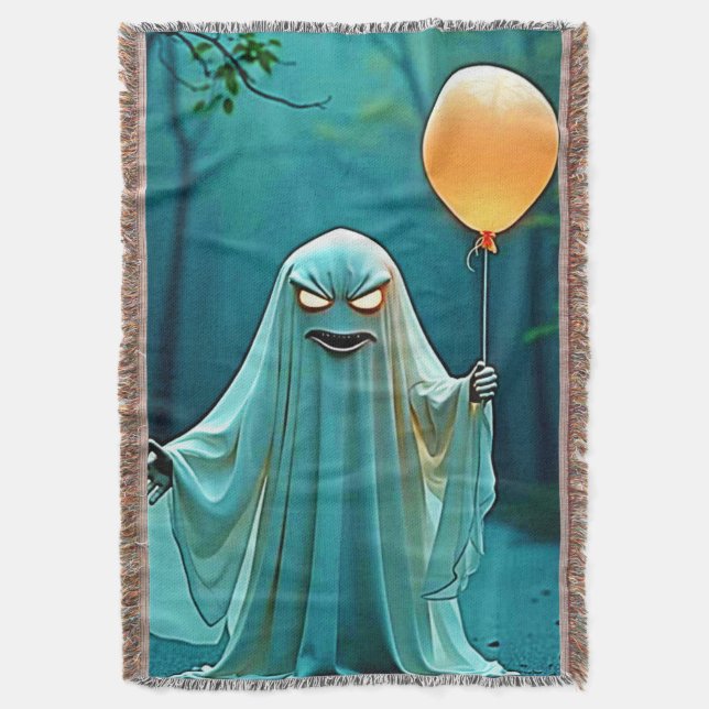 Spooky Ghost with Eerie Balloon Throw Blanket (Front Vertical)