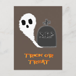 Spooky Ghost With Grave Halloween Holiday Postcard