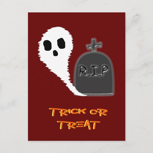 Spooky Ghost With Grave Halloween Holiday Postcard (Front)