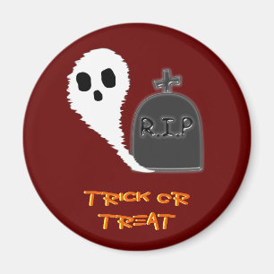 Spooky Ghost With Grave Halloween Magnet