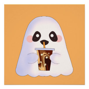Spooky Ghost With Iced Coffee Poster