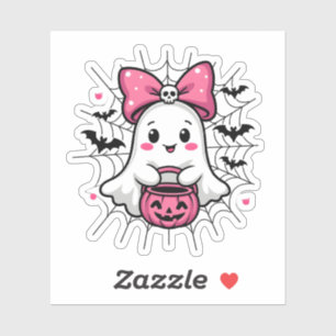 Spooky Ghost with Pink Bow Breast Cancer Awareness