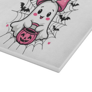 Spooky Ghost with Pink Bow Breast Cancer Awareness Cutting Board
