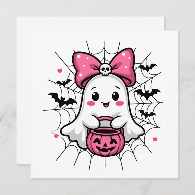 Spooky Ghost with Pink Bow Breast Cancer Awareness Invitation (Front/Back)