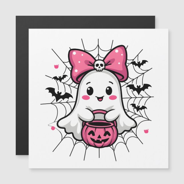 Spooky Ghost with Pink Bow Breast Cancer Awareness Magnetic Invitation (Front/Back)