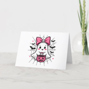 Spooky Ghost with Pink Bow Breast Cancer Awareness Thank You Card