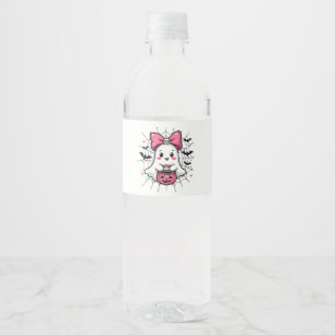 Spooky Ghost with Pink Bow Breast Cancer Awareness Water Bottle Label
