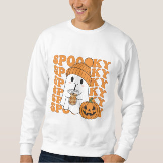  Spooky Ghost with Pumpkin Drink Halloween Tee