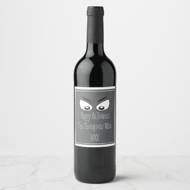 Spooky Ghostly Ghoul Eyes Drawing Wine Label (Front)