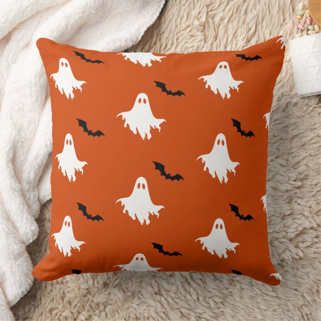 Spooky Ghosts and Bats Pattern  Throw Pillow (Blanket)