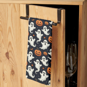 Spooky Ghosts and Jack O'Lanterns Halloween Kitchen Towel