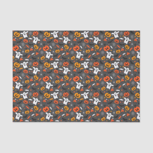 Spooky Ghosts and pumpkins Tissue Paper (Front)