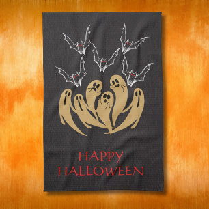 Spooky Ghosts & Bats Halloween Custom  Kitchen Towel