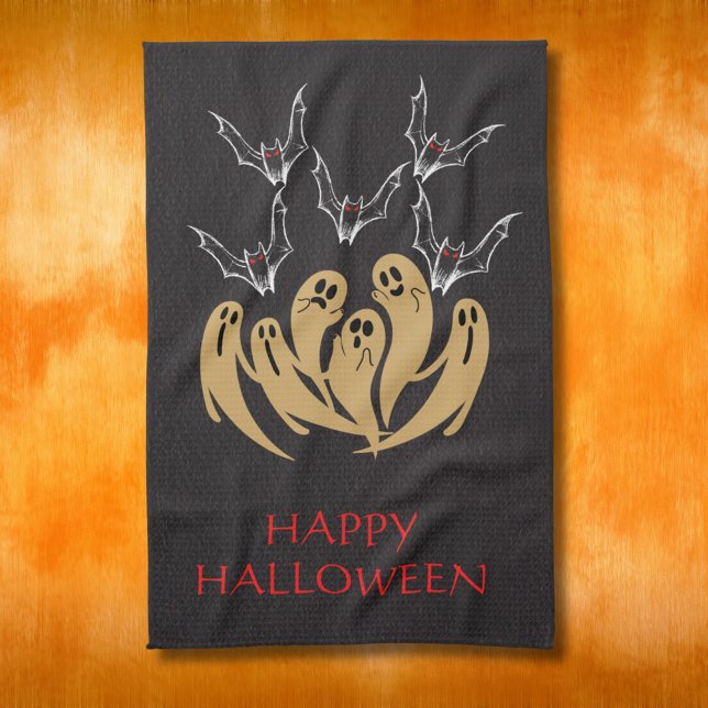 Spooky Ghosts & Bats Halloween Custom  Kitchen Towel (Creator Uploaded)
