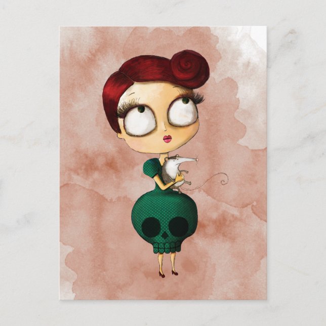 Spooky girl with Opossum Postcard (Front)