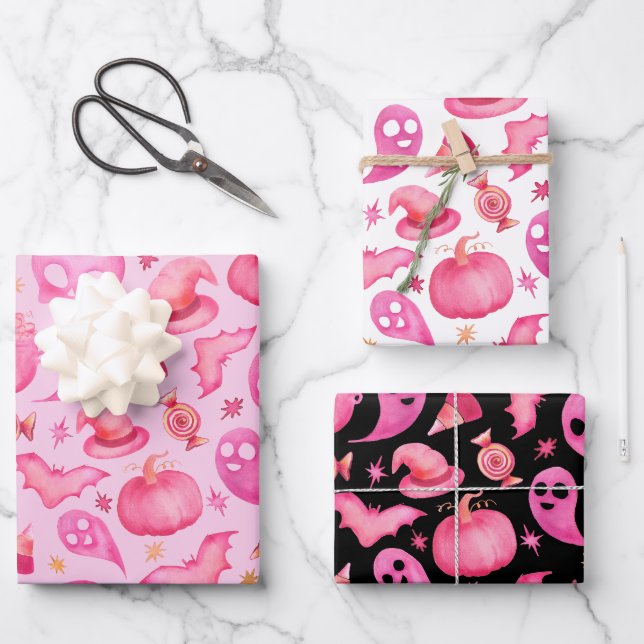 Spooky Girly Halloween Birthday Party Gift Wrap (Front)