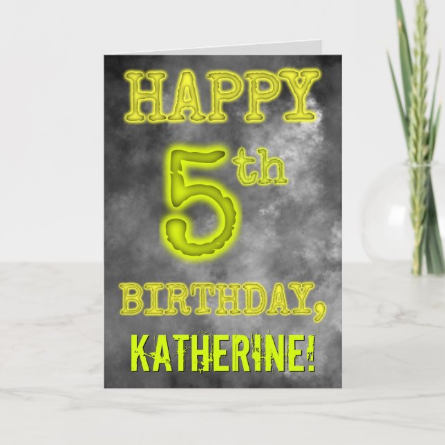 Spooky Glowing Aura Look "HAPPY 5th BIRTHDAY" Card (Front)