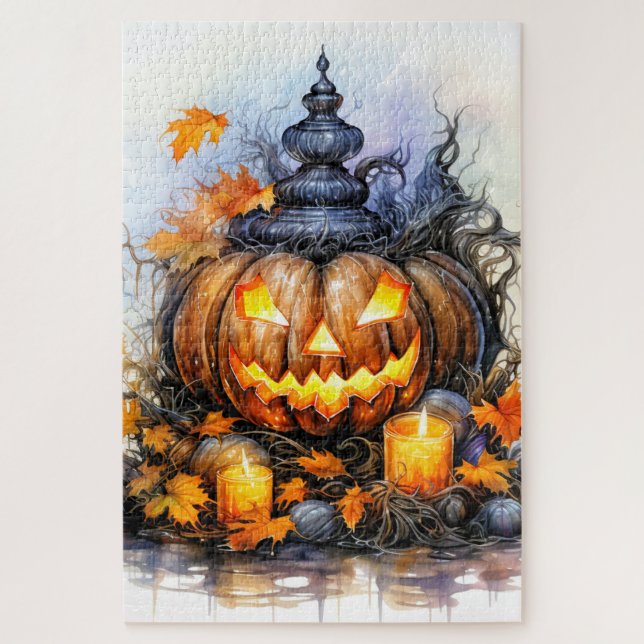 Spooky Glowing Halloween Pumpkin Jigsaw Puzzle (Vertical)