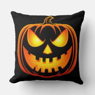 Spooky Glowing Halloween Pumpkin Throw Pillow