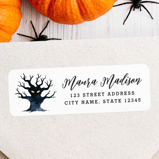 Spooky gnarly Halloween tree return address (Spooky gnarly Halloween tree return address Label)