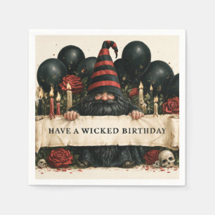 Spooky Gnome Birthday Greeng With Red Roses Napkin
