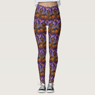 Spooky Goldendoodle Dog Halloween Witch Pumpkin Leggings