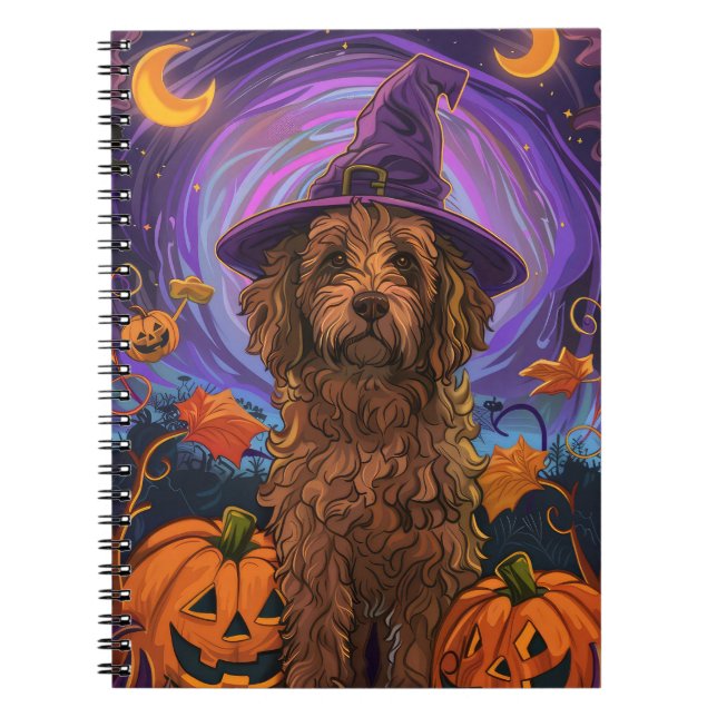 Spooky Goldendoodle Dog Halloween Witch Pumpkin Notebook (Front)
