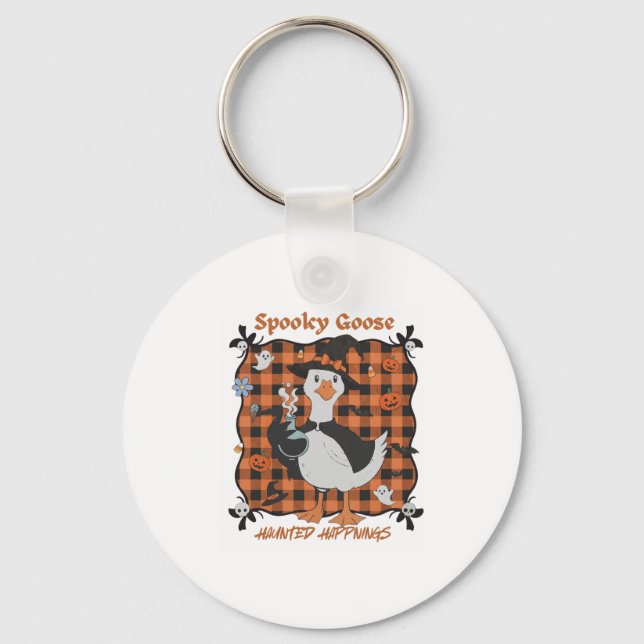 Spooky Goose Halloween Design Fall Decor Funny Com Keychain (Front)