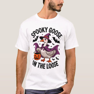 Spooky Goose on the Loose Witch Hat And Pumpkin T-Shirt